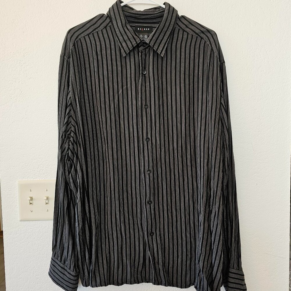 AXCESS Dress Shirt Men's XXL Black and Gray Stripes Long Sleeves Button Down